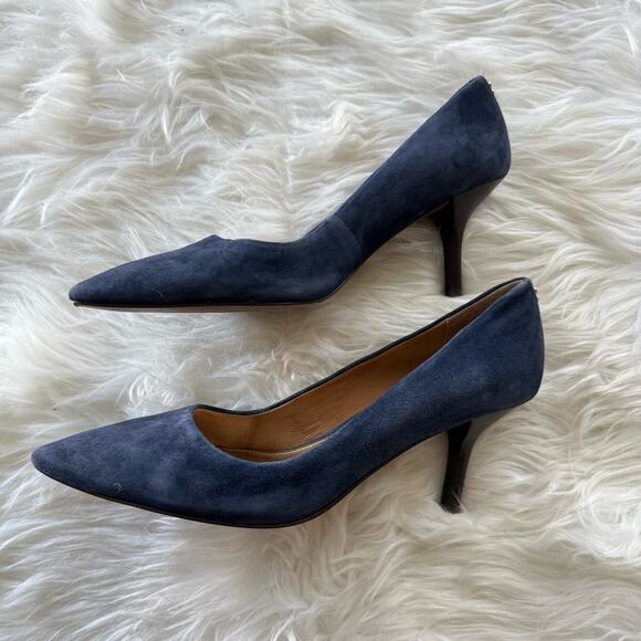 Coach Women’s Navy Blue Suede Pumps High Heels Pointed Toe Stiletto Classic 8.5B - Picture 3 of 10